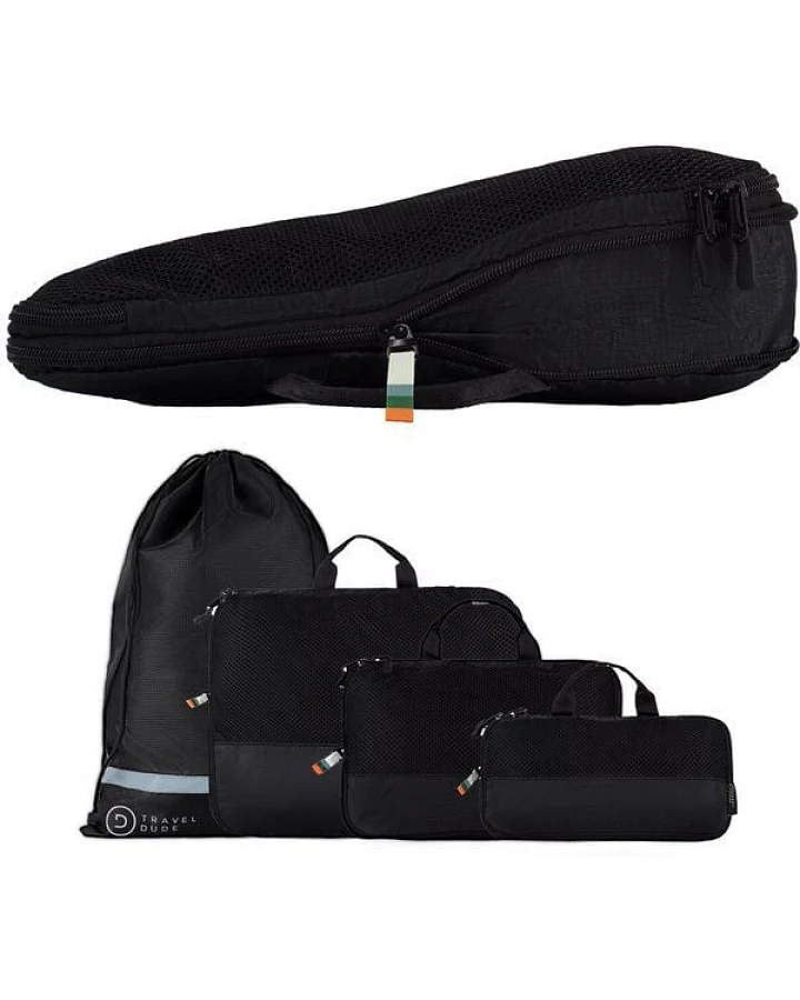TRAVEL DUDE Packing Cubes, Packtaschen, Packwürfel, Kofferorganizer mit Kompression aus recycelten Plastikflaschen
