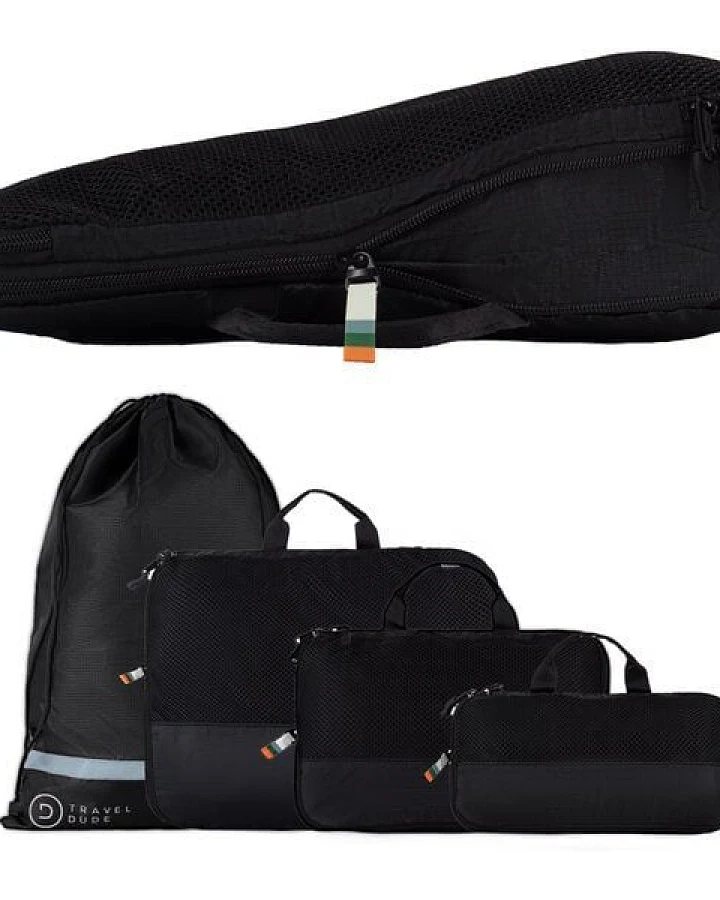 TRAVEL DUDE Packing Cubes, Packtaschen, Packwürfel, Kofferorganizer mit Kompression aus recycelten Plastikflaschen