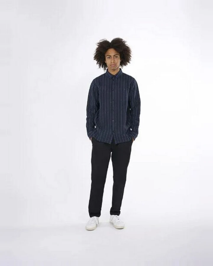 KnowledgeCotton Apparel Leinenhemd - Long sleeve striped linen custom fit shirt - aus Bio-Leinen - mit Kragen