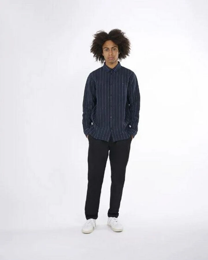 KnowledgeCotton Apparel Leinenhemd - Long sleeve striped linen custom fit shirt - aus Bio-Leinen - mit Kragen