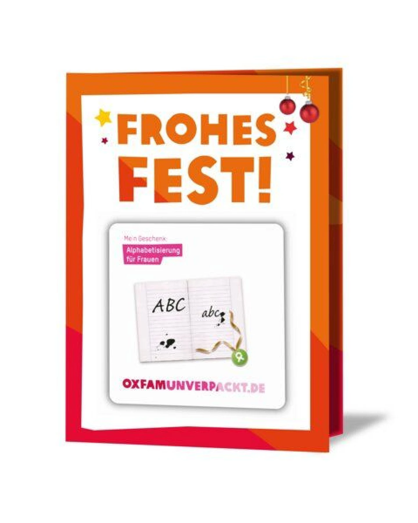 OxfamUnverpackt Spenden-Geschenk "Alphabetisierung für Frauen" (Weihnachtskarte mit Magnet) – Ansicht 2