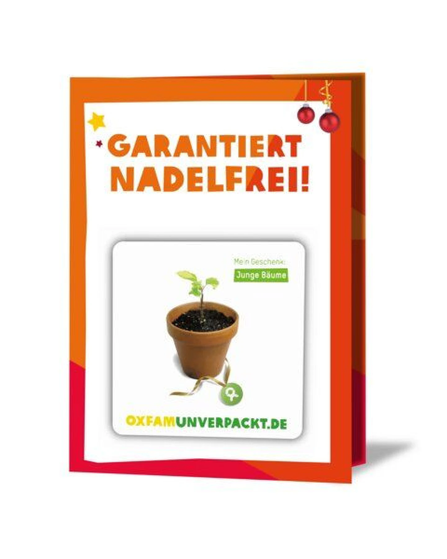 OxfamUnverpackt Spenden-Geschenk "25 junge Bäume" (Weihnachtskarte mit Magnet) – Ansicht 2