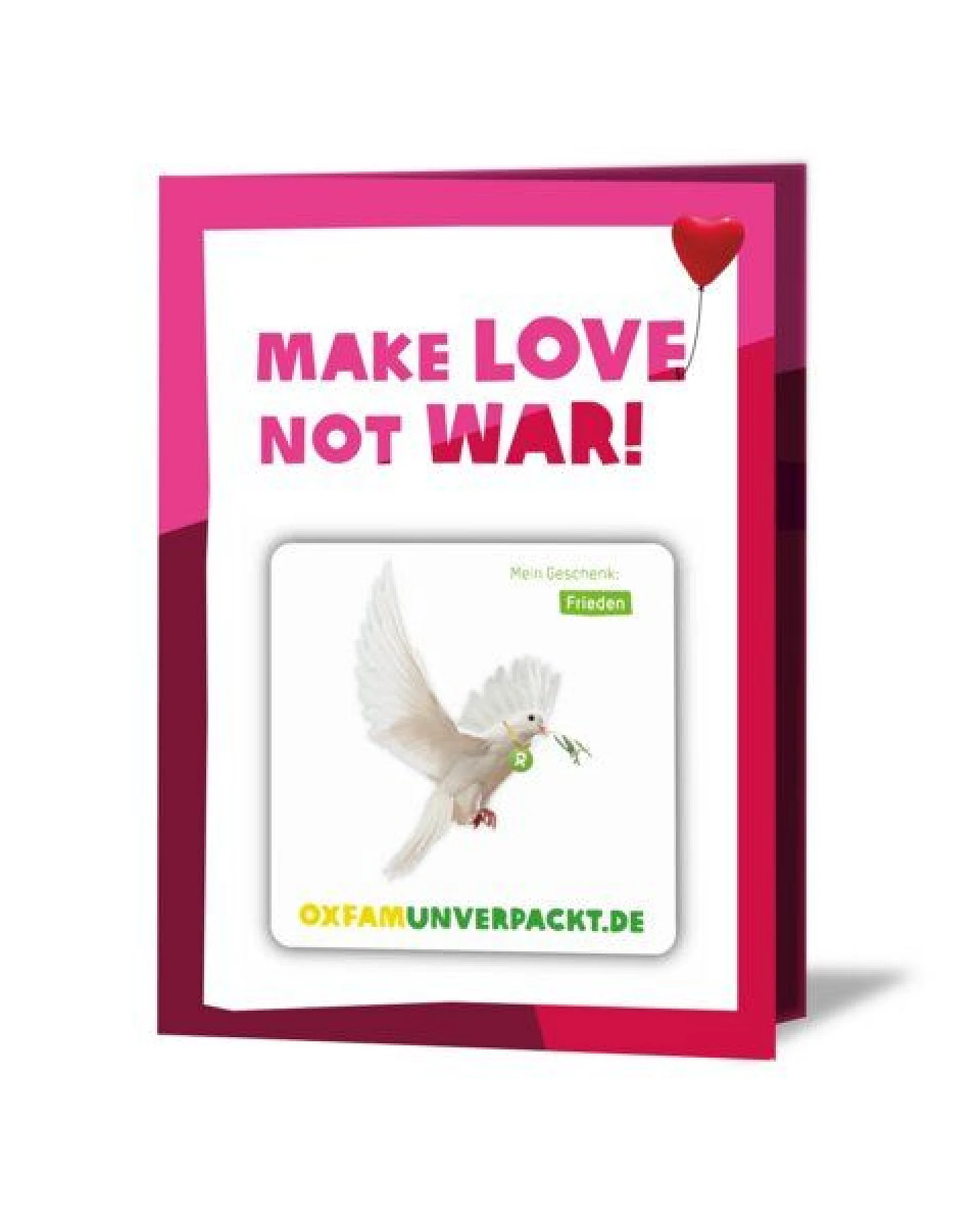 OxfamUnverpackt Spenden-Geschenk "Friedenstaube" (Grußkarte zum Liebe zeigen mit Magnet) – Ansicht 2