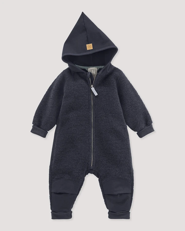 hessnatur Baby Wollfleece Overall aus Bio-Merinowolle mit Softshell - blau - Größe 74/80
