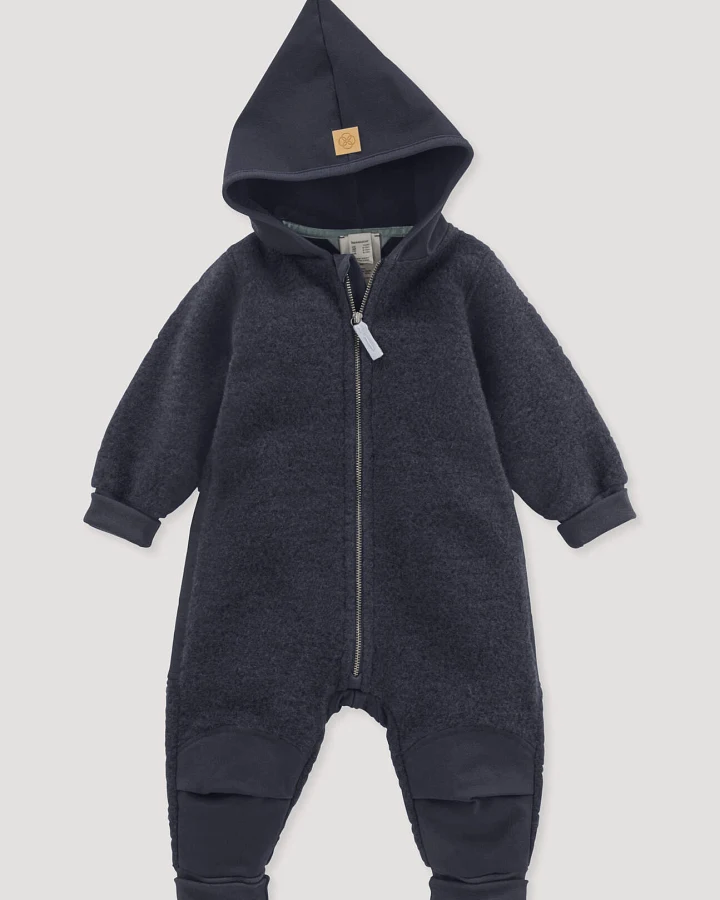 hessnatur Baby Wollfleece Overall aus Bio-Merinowolle mit Softshell - blau - Größe 74/80