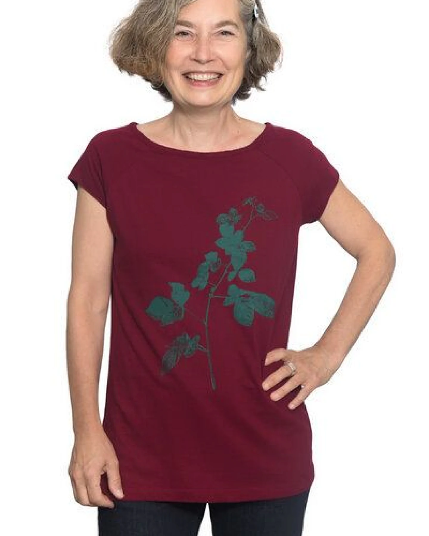 Hirschkind Bio-& Fair-Trade-Frauenshirt "Brombeere" weinrot – Ansicht 2