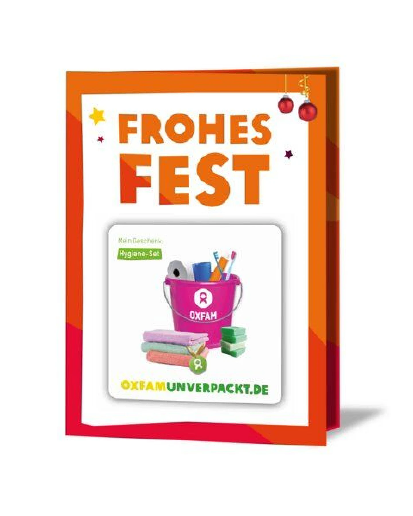 OxfamUnverpackt Spenden-Geschenk "Hygiene-Set" (Weihnachtskarte mit Magnet) – Ansicht 2