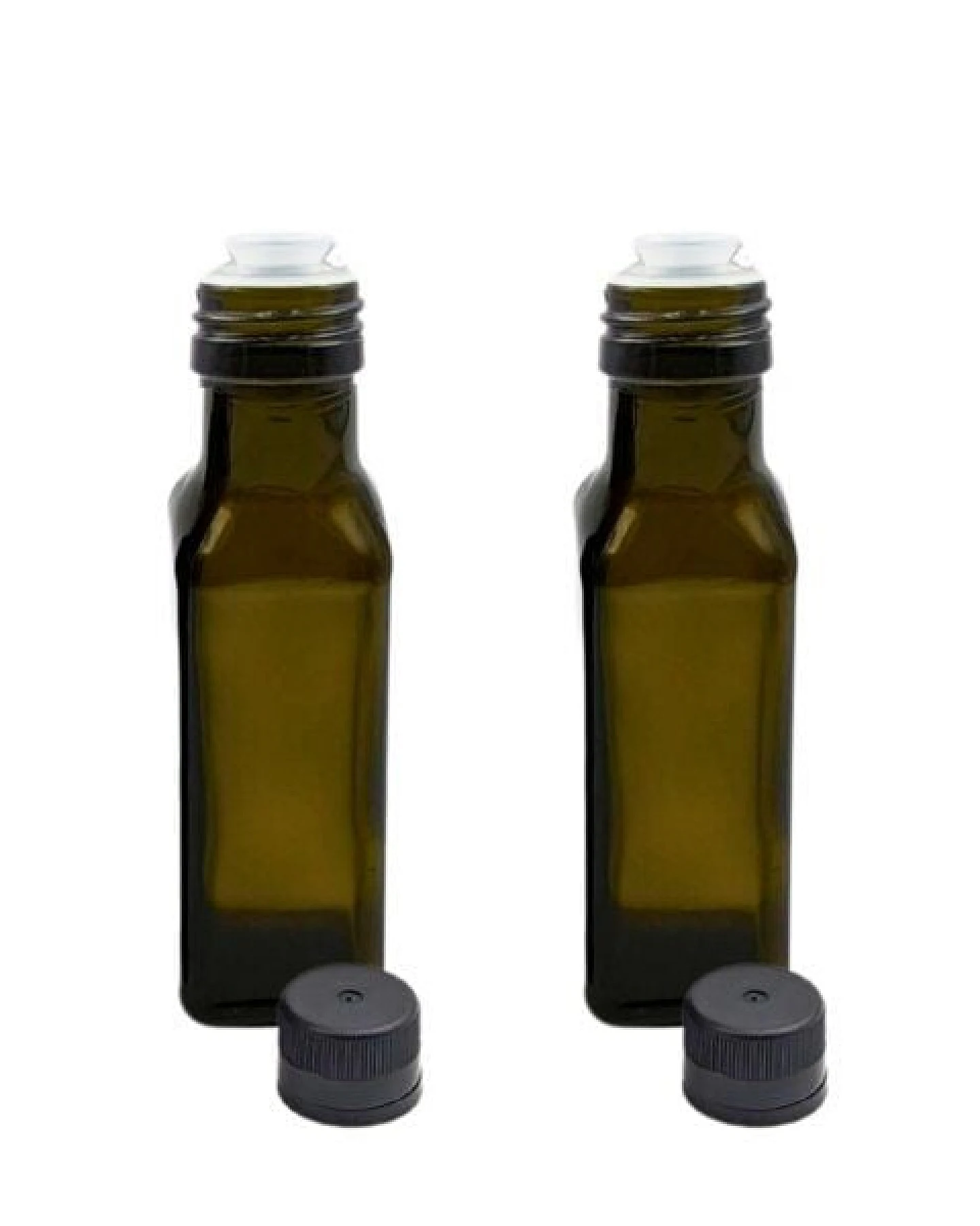 mikken 2er Set Ölflaschen 100 ml - 1000 ml mit Ausgießer braune / grüne Glasflasche mit Dosierer Dosierflasche inkl. 2 Etiketten – Ansicht 3