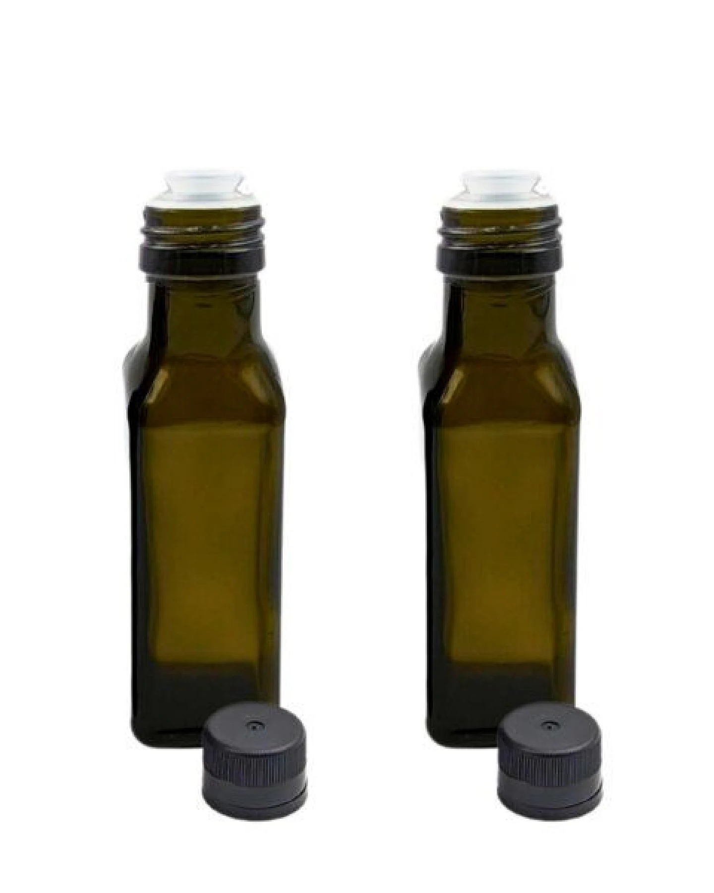 mikken 2er Set Ölflaschen 100 ml - 1000 ml mit Ausgießer braune / grüne Glasflasche mit Dosierer Dosierflasche inkl. 2 Etiketten – Ansicht 3