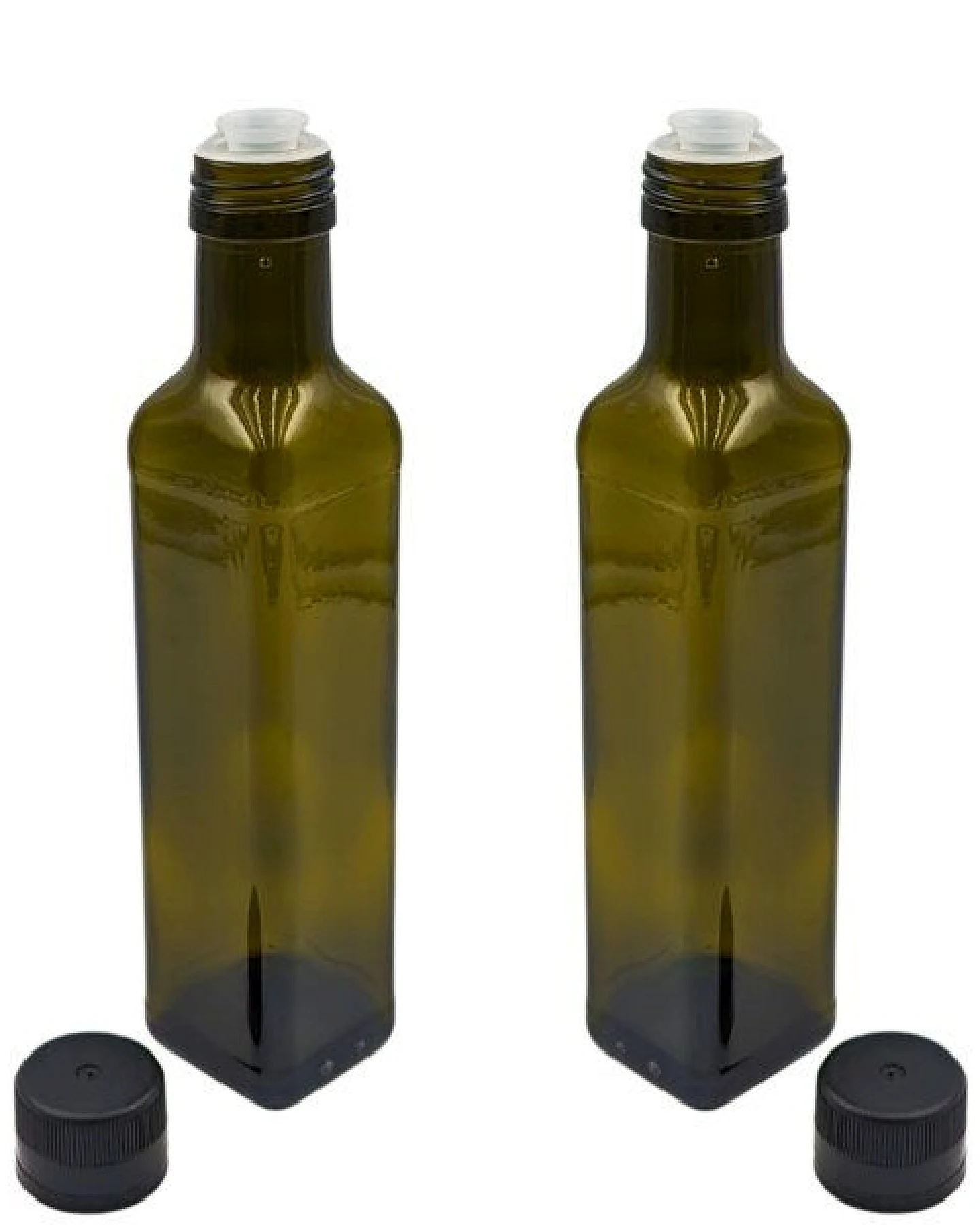 mikken 2er Set Ölflaschen 100 ml - 1000 ml mit Ausgießer braune / grüne Glasflasche mit Dosierer Dosierflasche inkl. 2 Etiketten – Ansicht 2