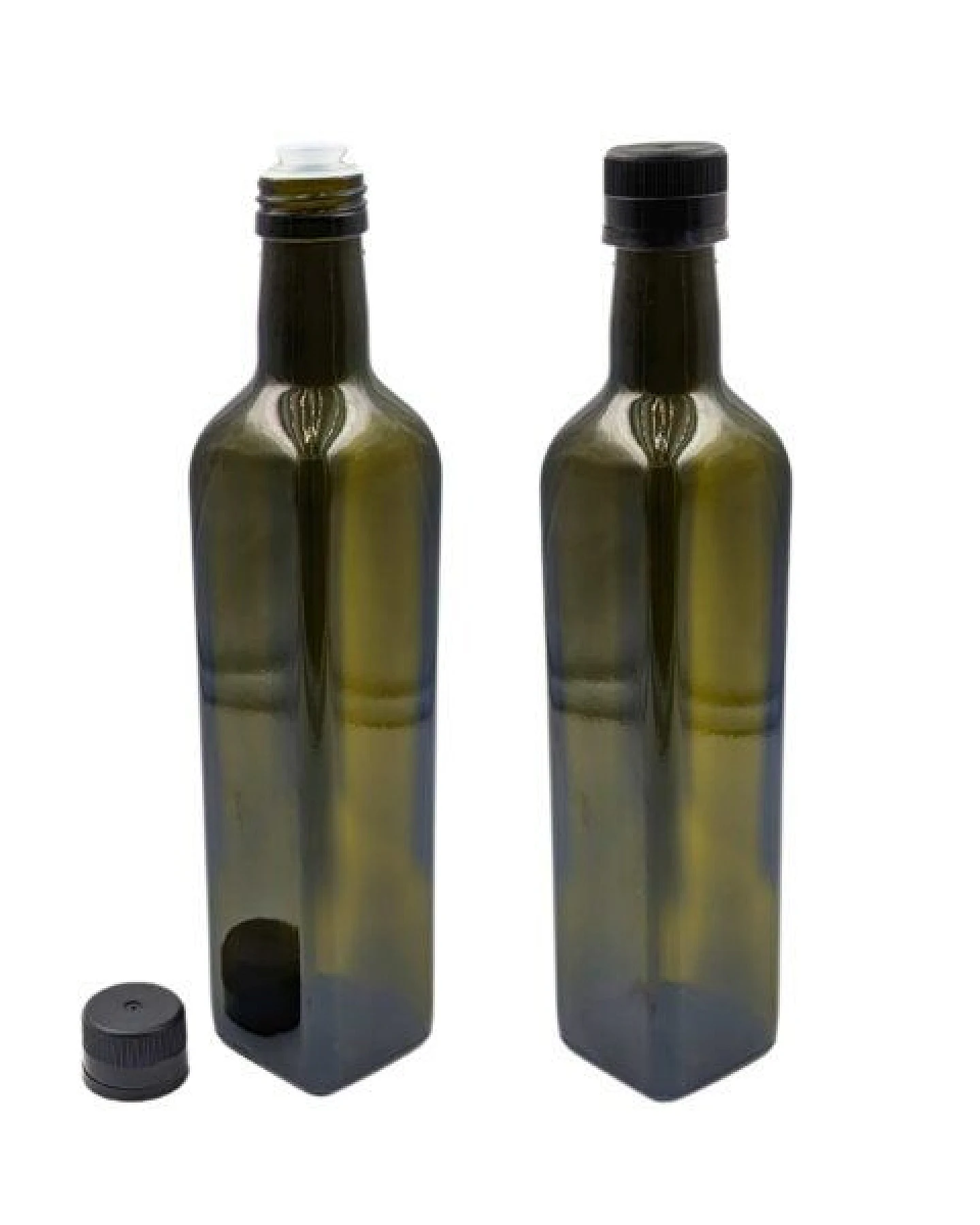 mikken 2er Set Ölflaschen 100 ml - 1000 ml mit Ausgießer braune / grüne Glasflasche mit Dosierer Dosierflasche inkl. 2 Etiketten – Ansicht 2