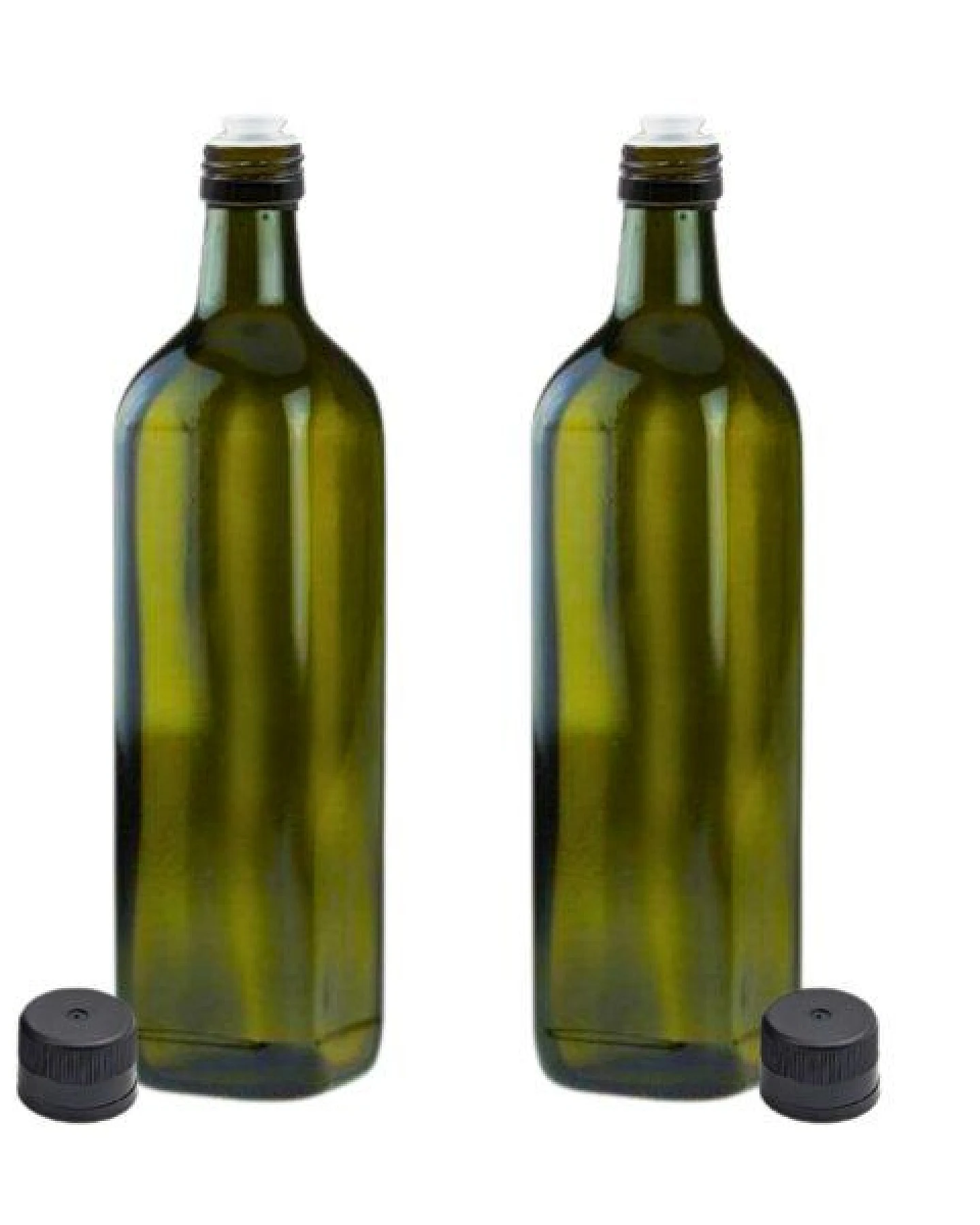 mikken 2er Set Ölflaschen 100 ml - 1000 ml mit Ausgießer braune / grüne Glasflasche mit Dosierer Dosierflasche inkl. 2 Etiketten – Ansicht 2