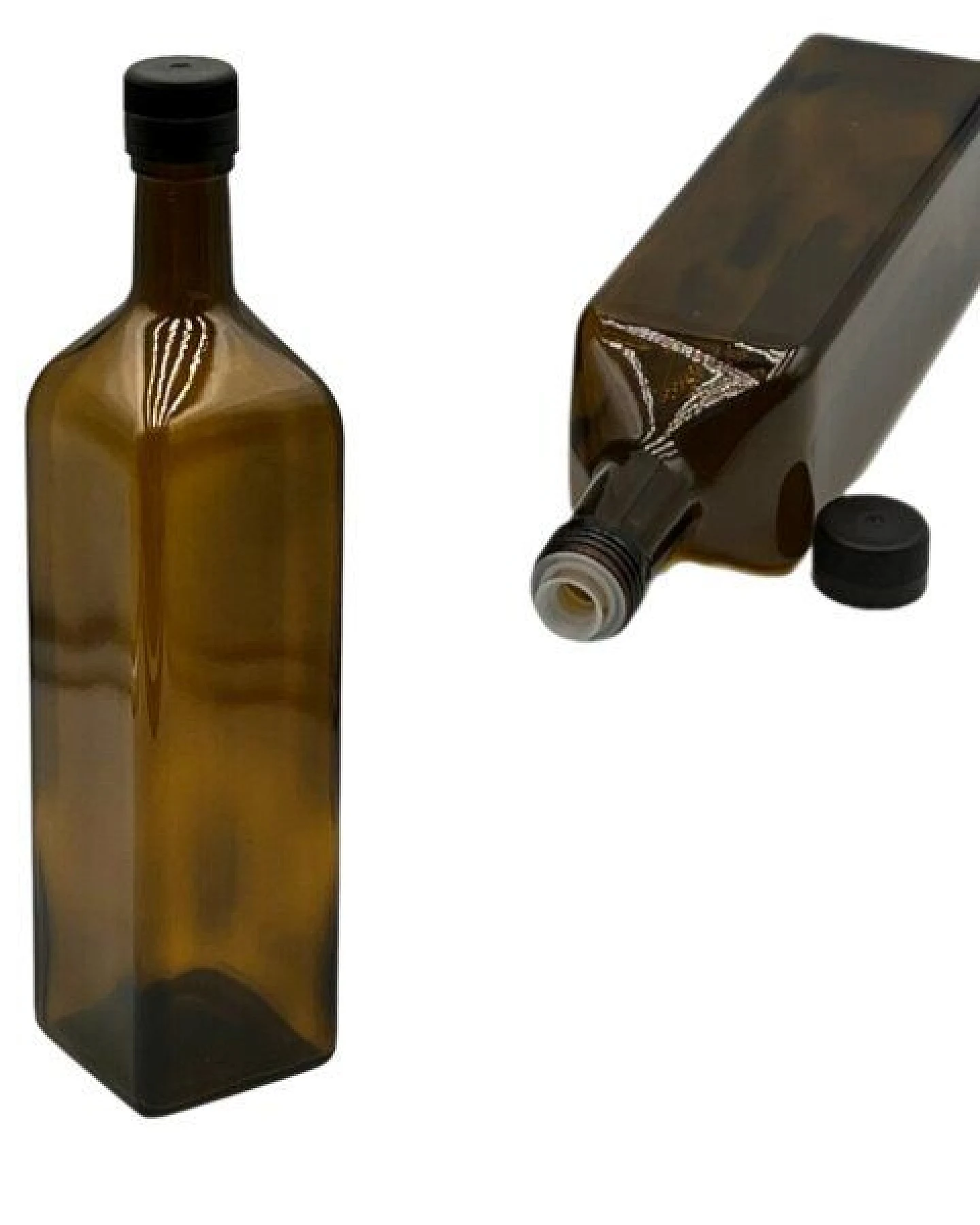 mikken 2er Set Ölflaschen 100 ml - 1000 ml mit Ausgießer braune / grüne Glasflasche mit Dosierer Dosierflasche inkl. 2 Etiketten – Ansicht 2