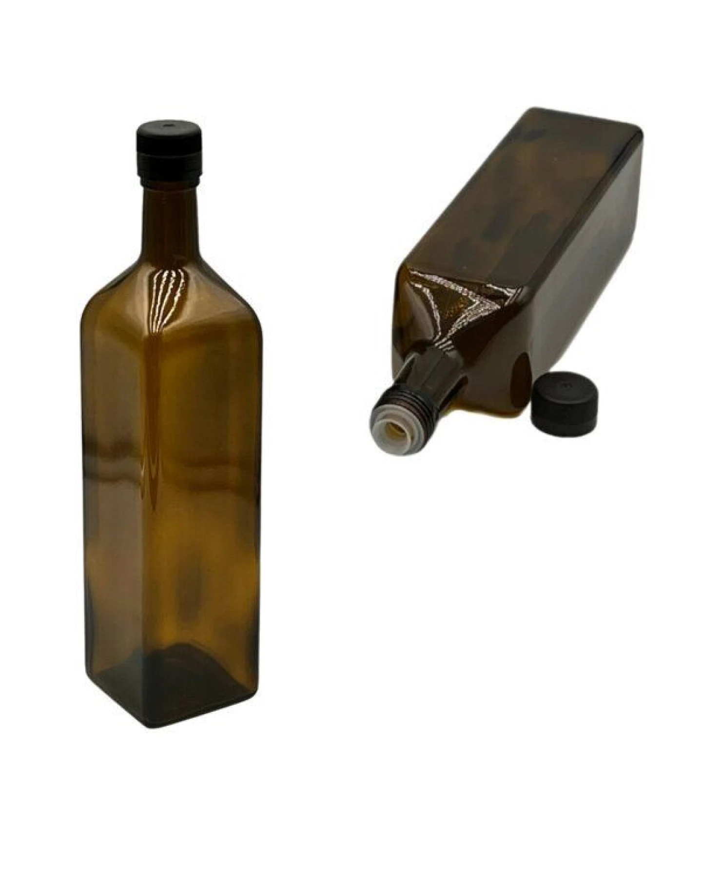 mikken 2er Set Ölflaschen 100 ml - 1000 ml mit Ausgießer braune / grüne Glasflasche mit Dosierer Dosierflasche inkl. 2 Etiketten – Ansicht 2