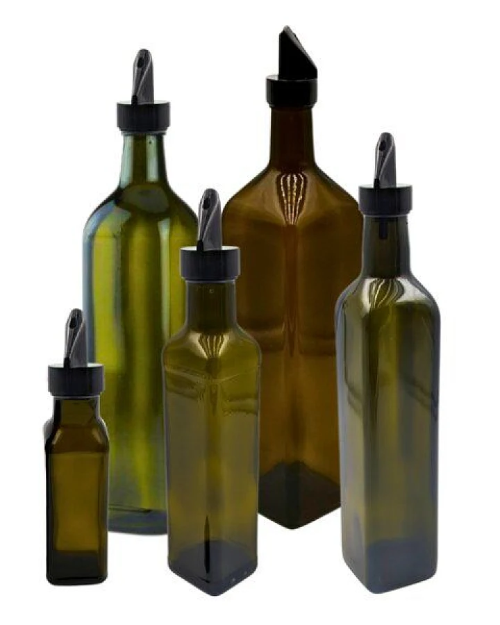 mikken 2er Set Ölflaschen 100 ml - 1000 ml mit Ausgießer braune / grüne Glasflasche