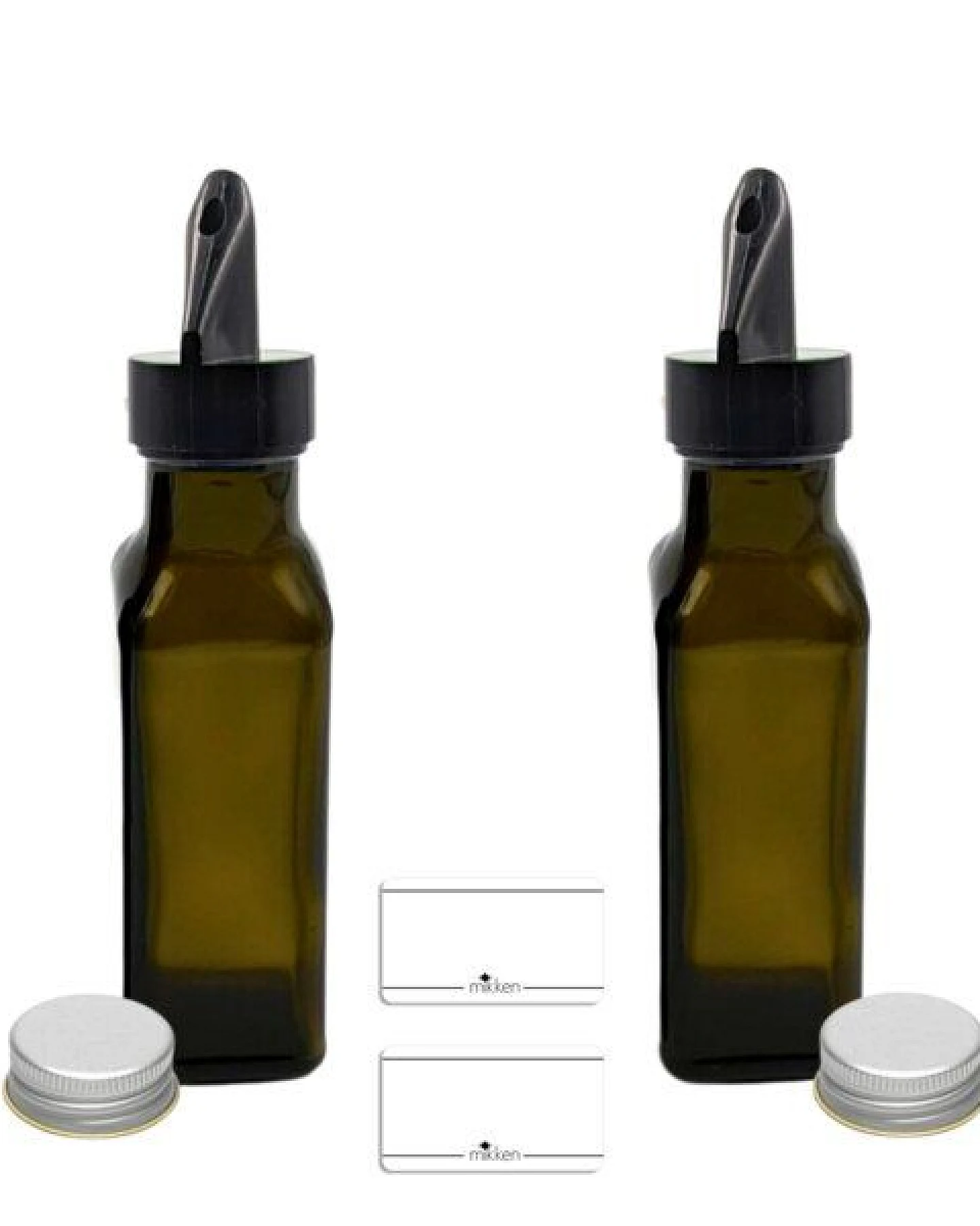 mikken 2er Set Ölflaschen 100 ml - 1000 ml mit Ausgießer braune / grüne Glasflasche – Ansicht 2