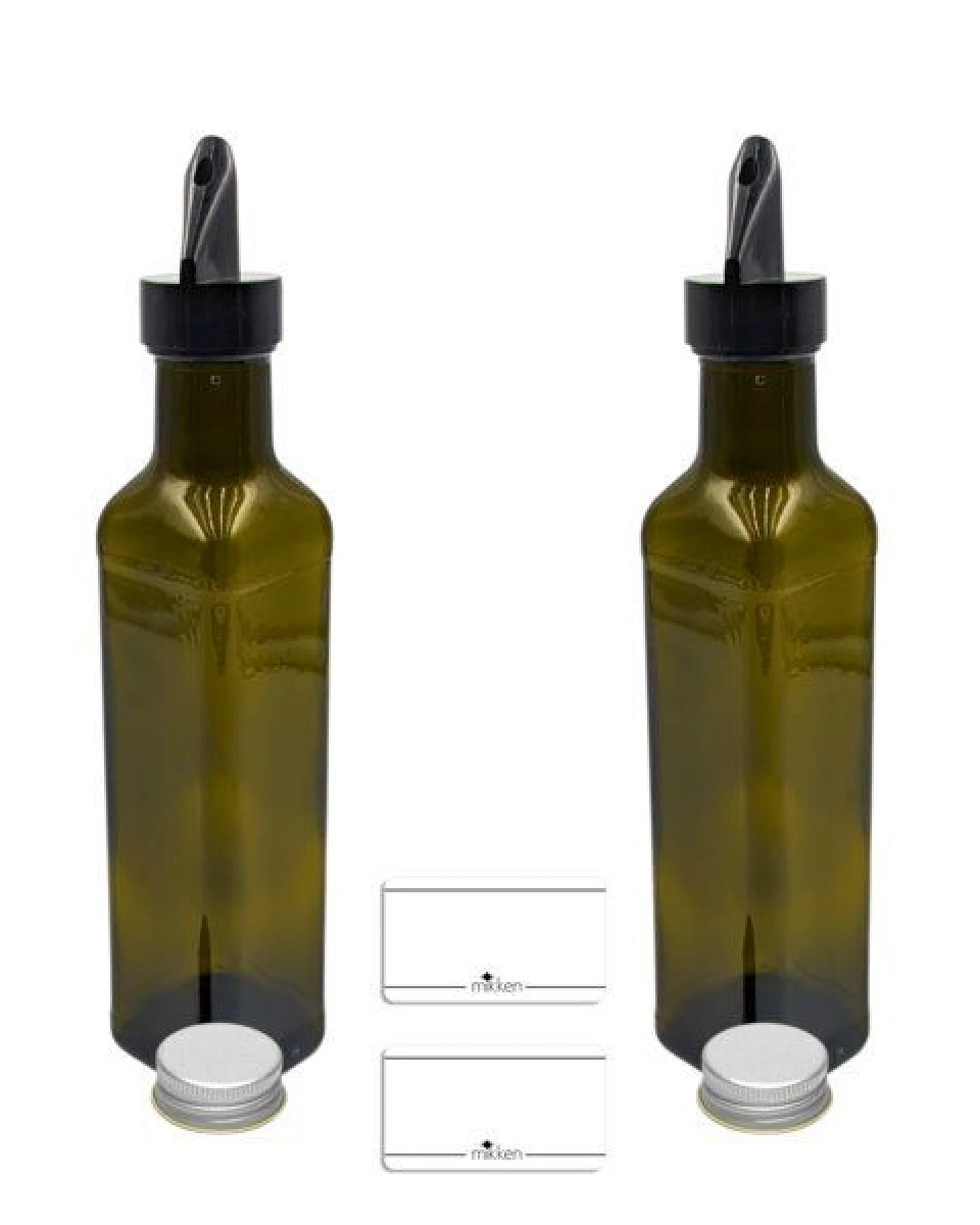 mikken 2er Set Ölflaschen 100 ml - 1000 ml mit Ausgießer braune / grüne Glasflasche – Ansicht 2