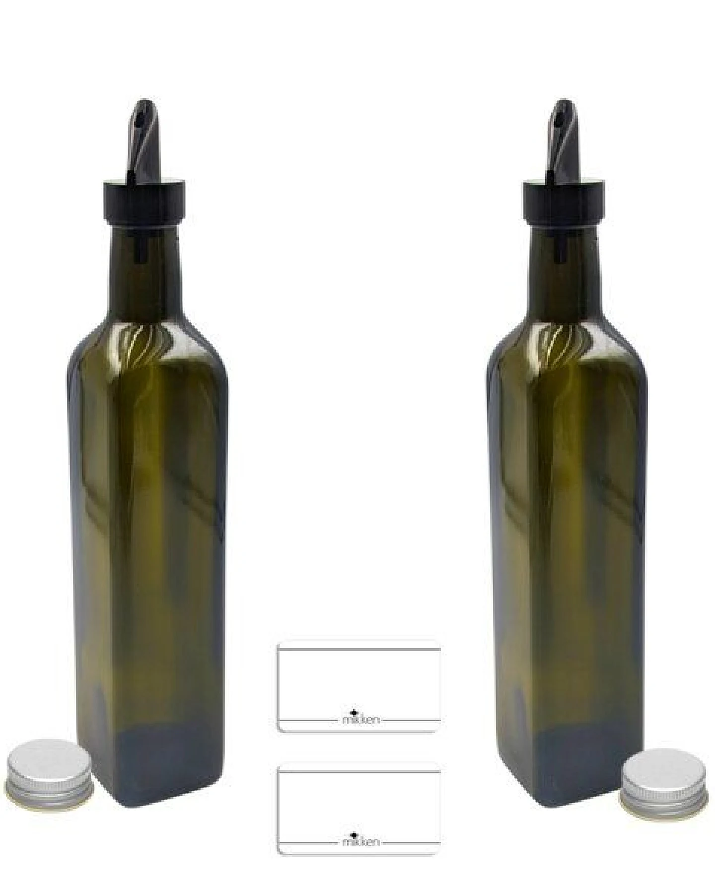 mikken 2er Set Ölflaschen 100 ml - 1000 ml mit Ausgießer braune / grüne Glasflasche – Ansicht 2