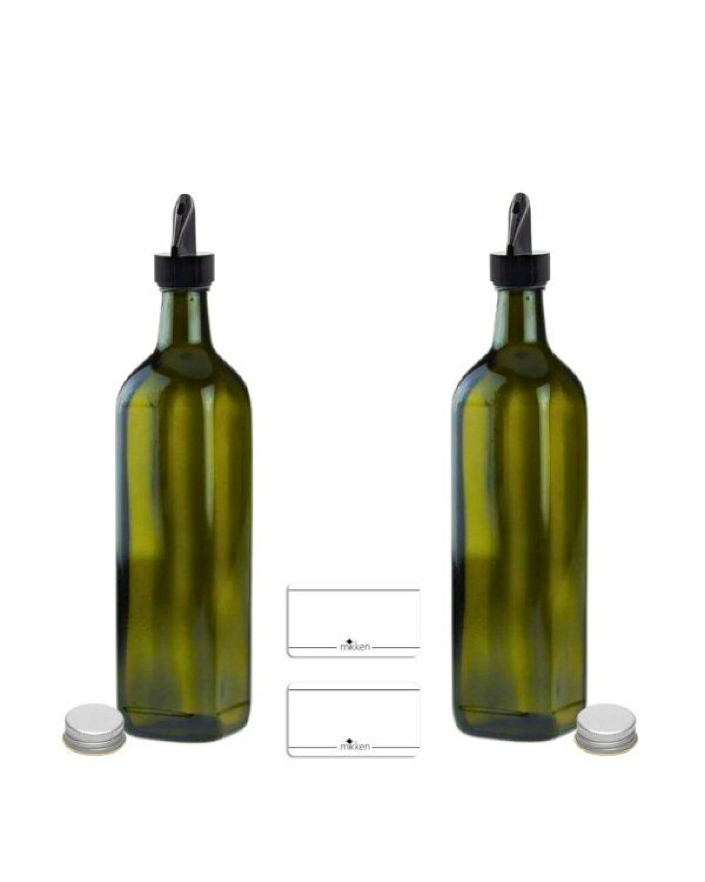 mikken 2er Set Ölflaschen 100 ml - 1000 ml mit Ausgießer braune / grüne Glasflasche – Ansicht 2