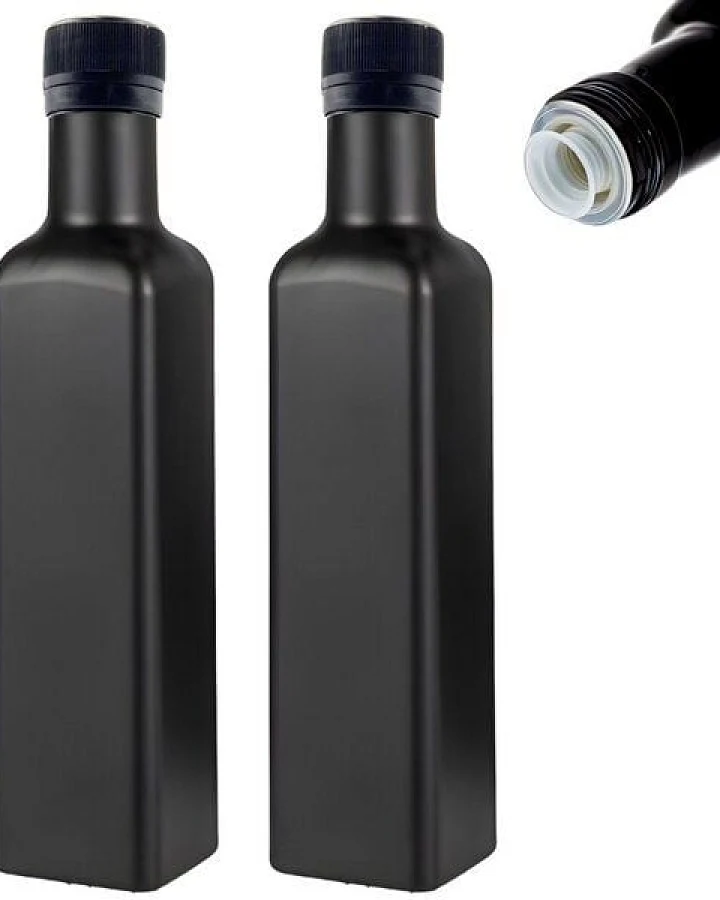 mikken 2er Set Ölflasche mit Ausgießer 250 ml Glasflaschen matt schwarz / glänzend weiss inkl. 2 Etiketten