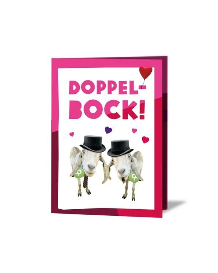 OxfamUnverpackt Spenden-Geschenk "Ziegenpärchen er & er" (Grußkarte mit Magnet)