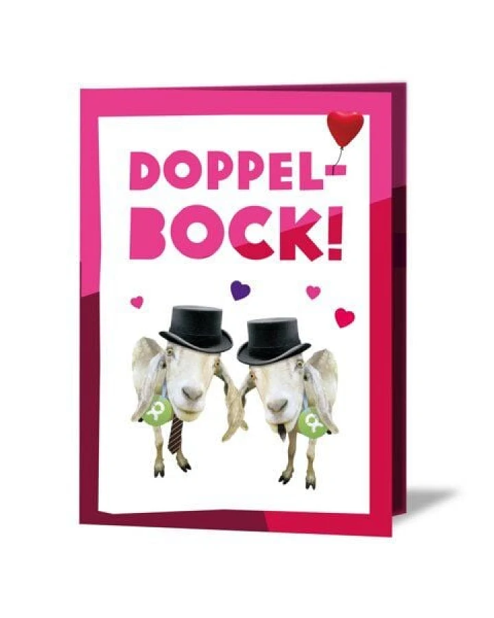 OxfamUnverpackt Spenden-Geschenk "Ziegenpärchen er & er" (Grußkarte mit Magnet)