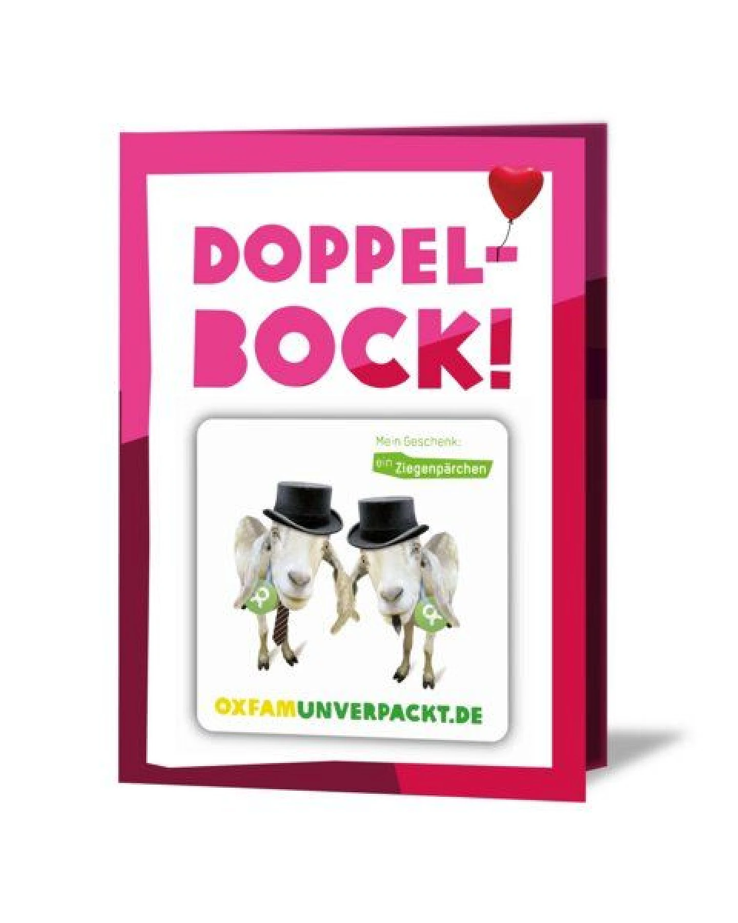 OxfamUnverpackt Spenden-Geschenk "Ziegenpärchen er & er" (Grußkarte mit Magnet) – Ansicht 2