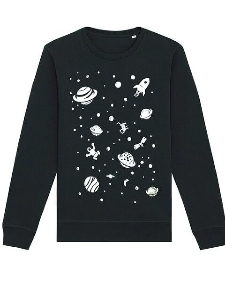 päfjes Weltall mit Katze & Astronaut - Fair Wear Unisex Sweater - Schwarz