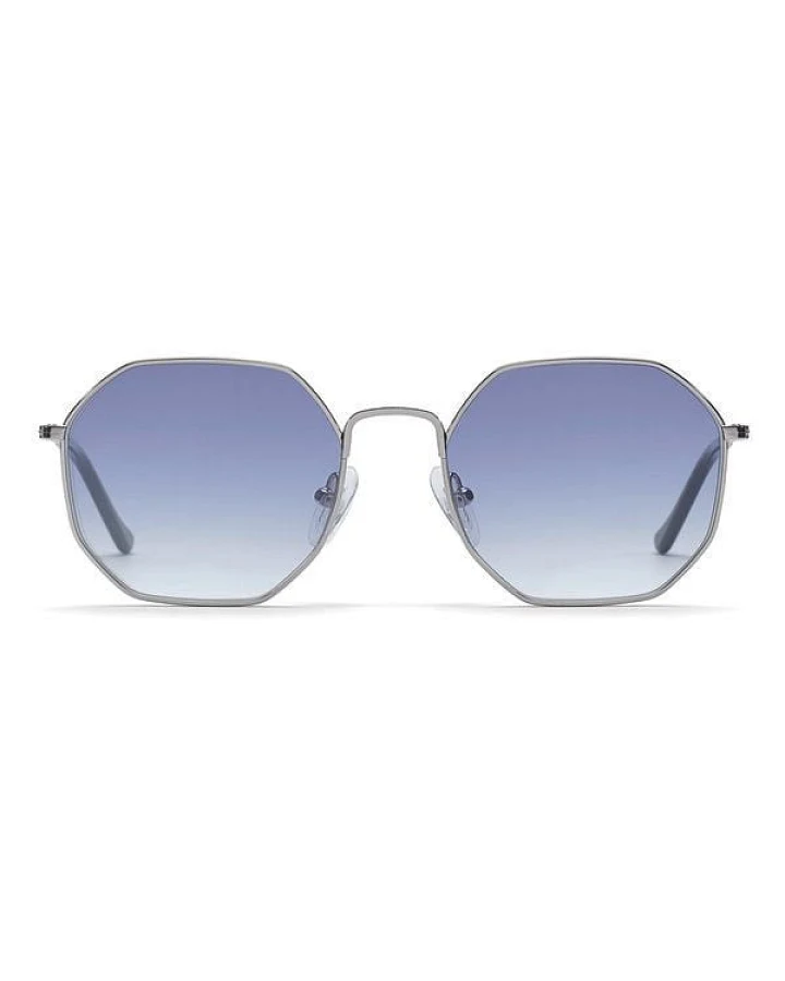Take a Shot Achteck-Sonnenbrille Dorian Gray in Silber mit blauen Verlaufsgläsern