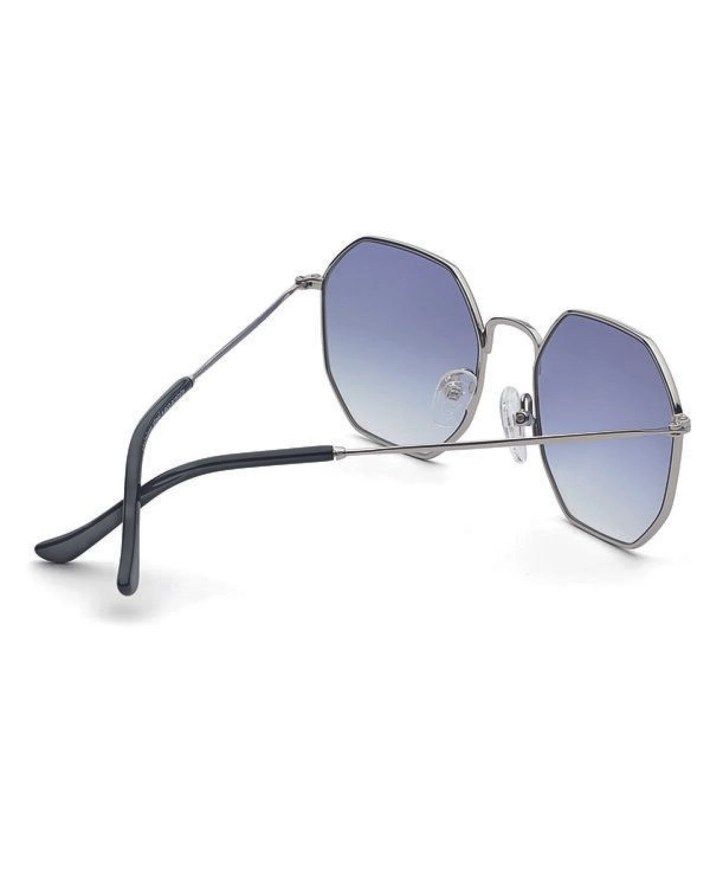 Take a Shot Achteck-Sonnenbrille Dorian Gray in Silber mit blauen Verlaufsgläsern – Ansicht 3