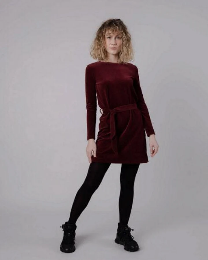 Brava Fabrics Velvet Belted Dress Prune