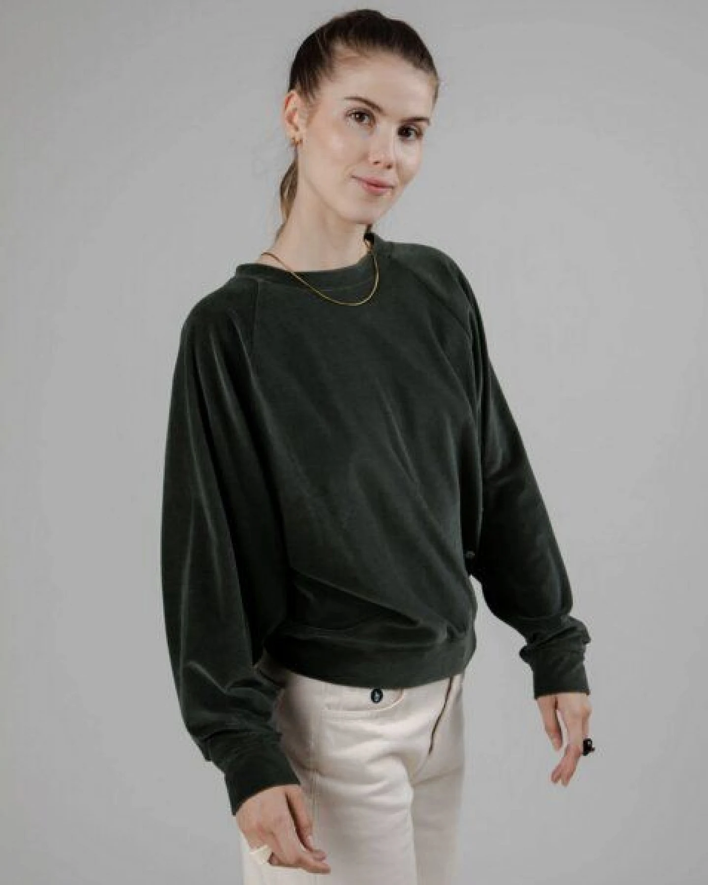 Brava Fabrics Velvet Raglan Sweatshirt Green – Ansicht 2