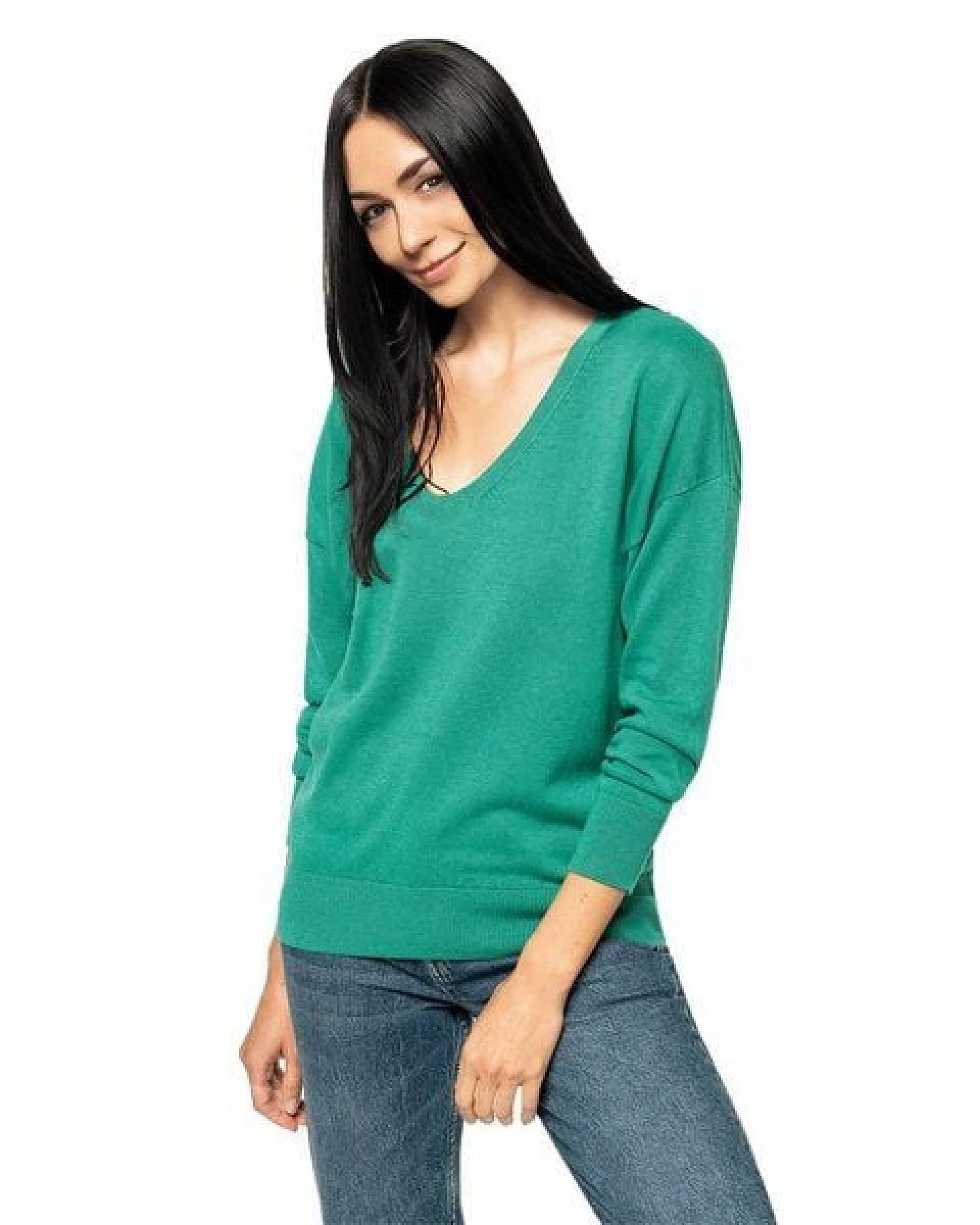 YTWOO Damenpullover mit V-Ausschnitt aus Bio-Baumwolle und Lyocell TENCEL – Ansicht 2