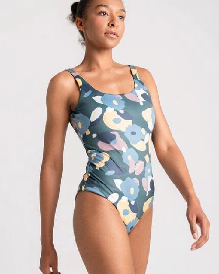 boochen Badeanzug Langeoog - wendbar mit Green Flower Print