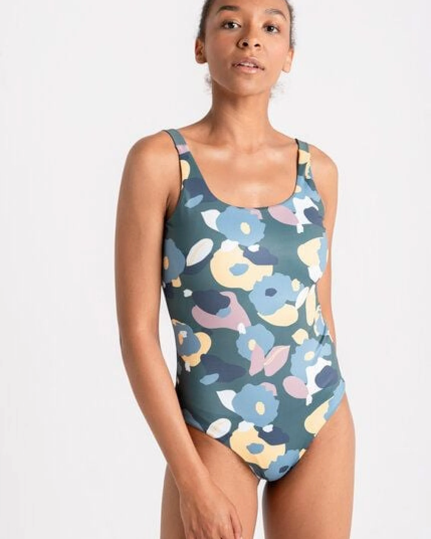 boochen Badeanzug Langeoog - wendbar mit Green Flower Print – Ansicht 2