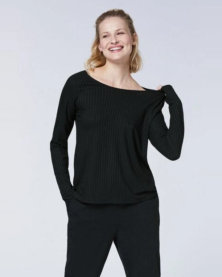 Detto Fatto Fein geripptes Longsleeve aus Viskose-Elasthanmix