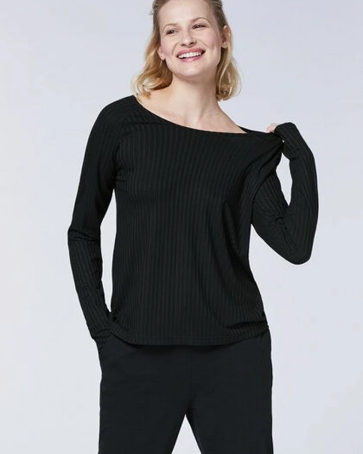 Detto Fatto Fein geripptes Longsleeve aus Viskose-Elasthanmix