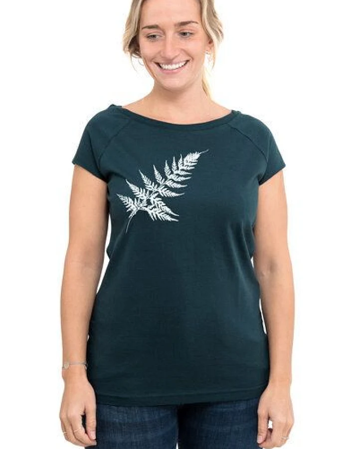 Hirschkind Fair-Trade-Frauenshirt "Farn" dunkelgrün - Made in Kenia