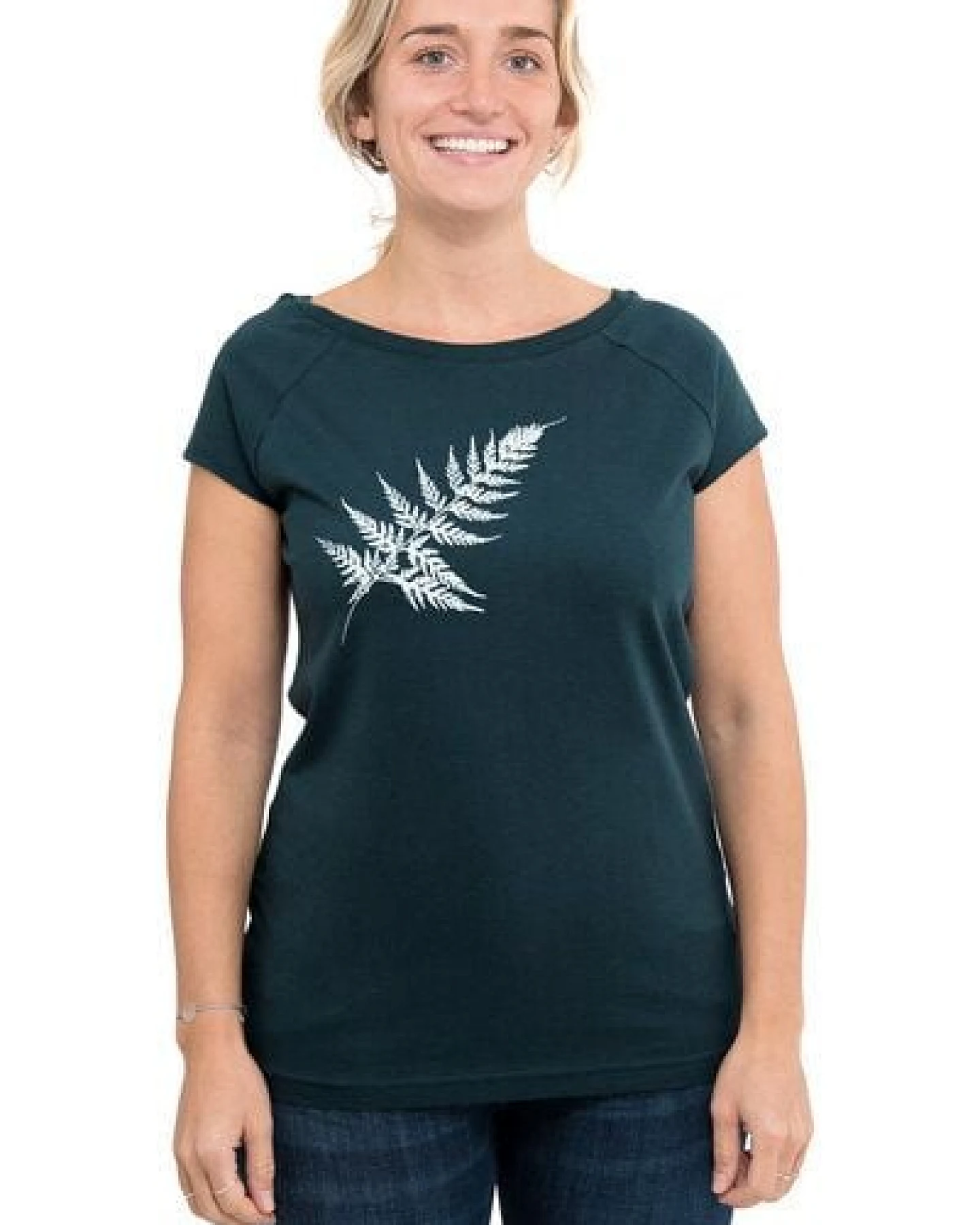 Hirschkind Fair-Trade-Frauenshirt "Farn" dunkelgrün - Made in Kenia – Ansicht 2