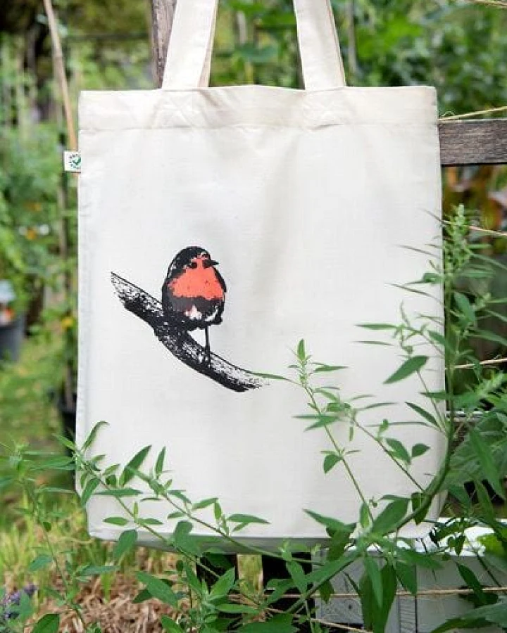Hirschkind Fashion-Bag "Rotkehlchen" naturfarben- handbedruckt
