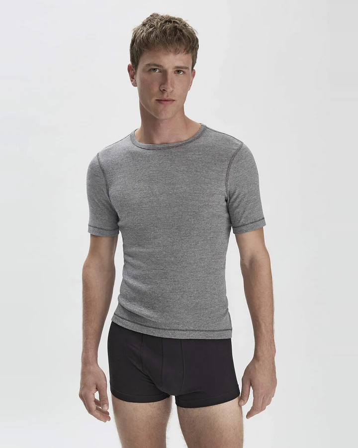 hessnatur Herren T-Shirt PURE FUNCTION mit Bio-Merinowolle und Seide - grau - Größe 4 = S
