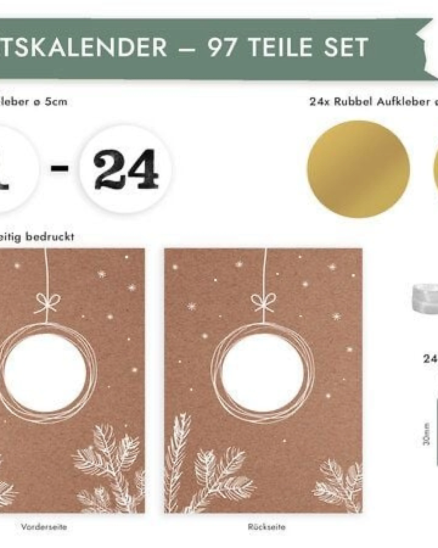 renna deluxe RUBBEL Adventskalender, DIY zum Rubbeln, GOLD, Bastelset 97 Teile – Ansicht 4