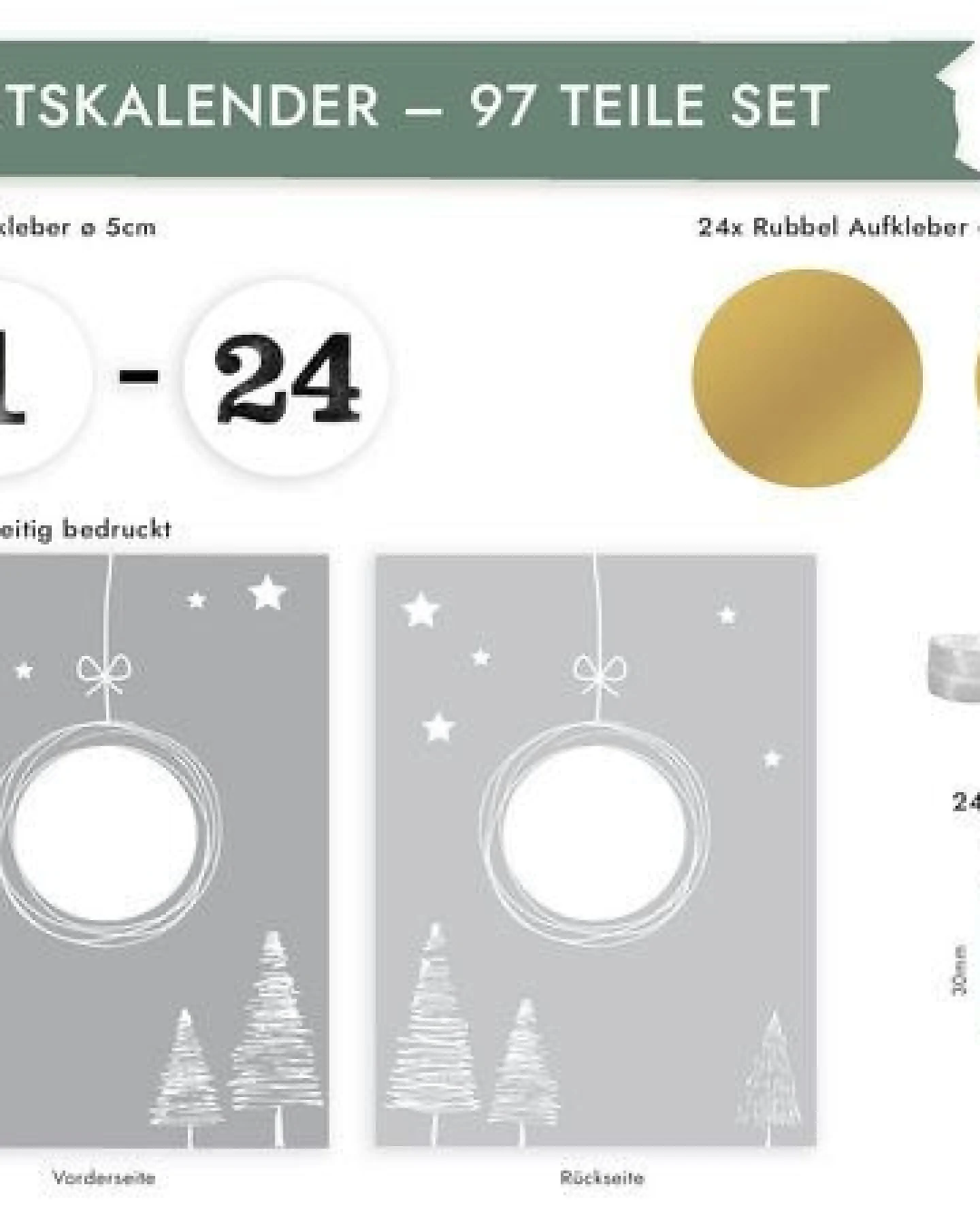 renna deluxe RUBBEL Adventskalender, zum Rubbeln, GOLD Grau Weiß, Bastelset 97 Teile – Ansicht 4