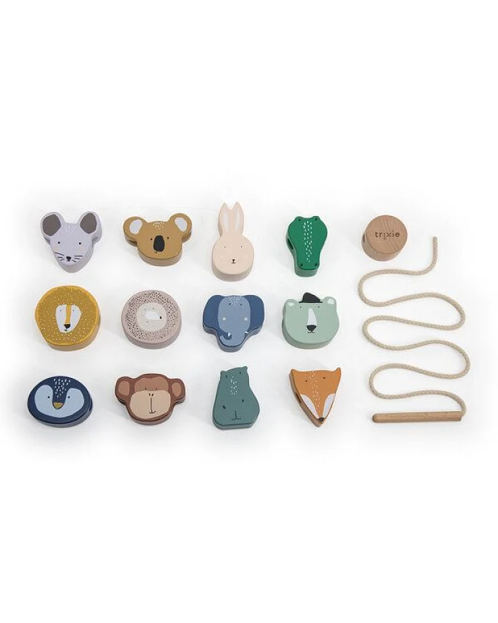Trixie – WOODEN ANIMAL LACING BEADS - Fädelspiel aus Holz mit Tierfiguren