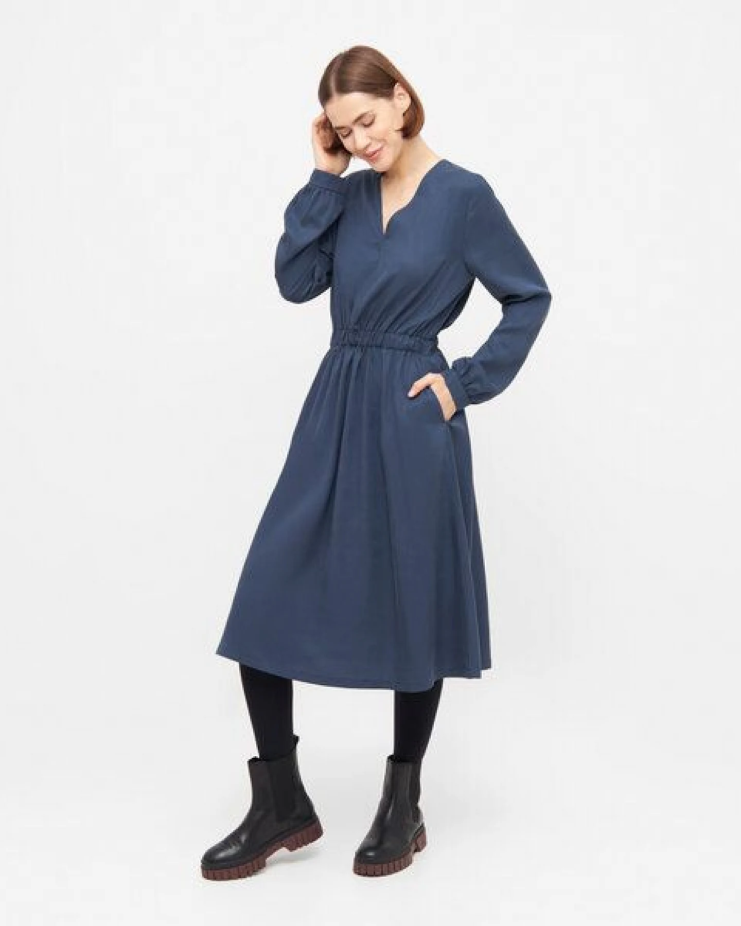 WiDDA berlin langärmeliges Kleid VARBO in Rauchblau aus TENCEL® – Ansicht 3