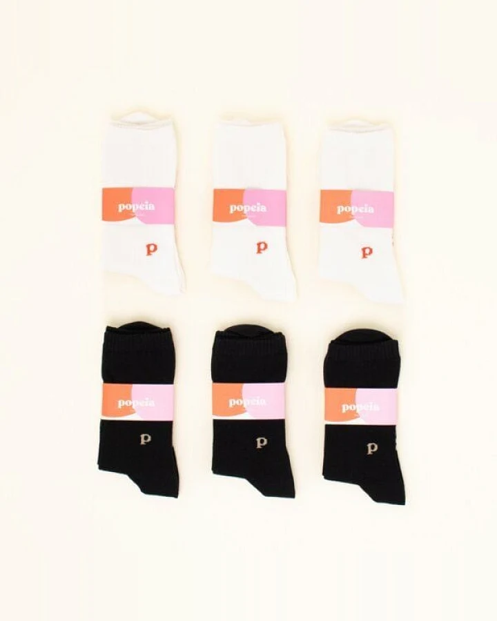 Gemischtes Set: Weiße & Schwarze Socken "popeia" aus Bio-Baumwolle