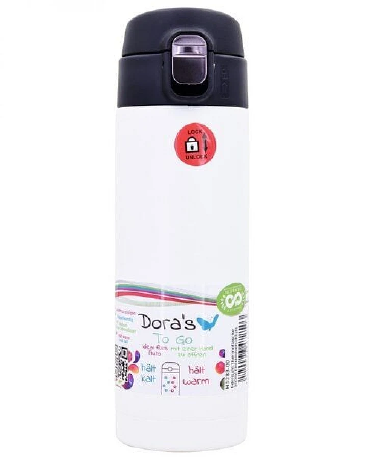 Dora's Dora’s Thermobecher "Weiß" (360ml) – Einhandverschluss – Edelstahl & Vakuumisoliert
