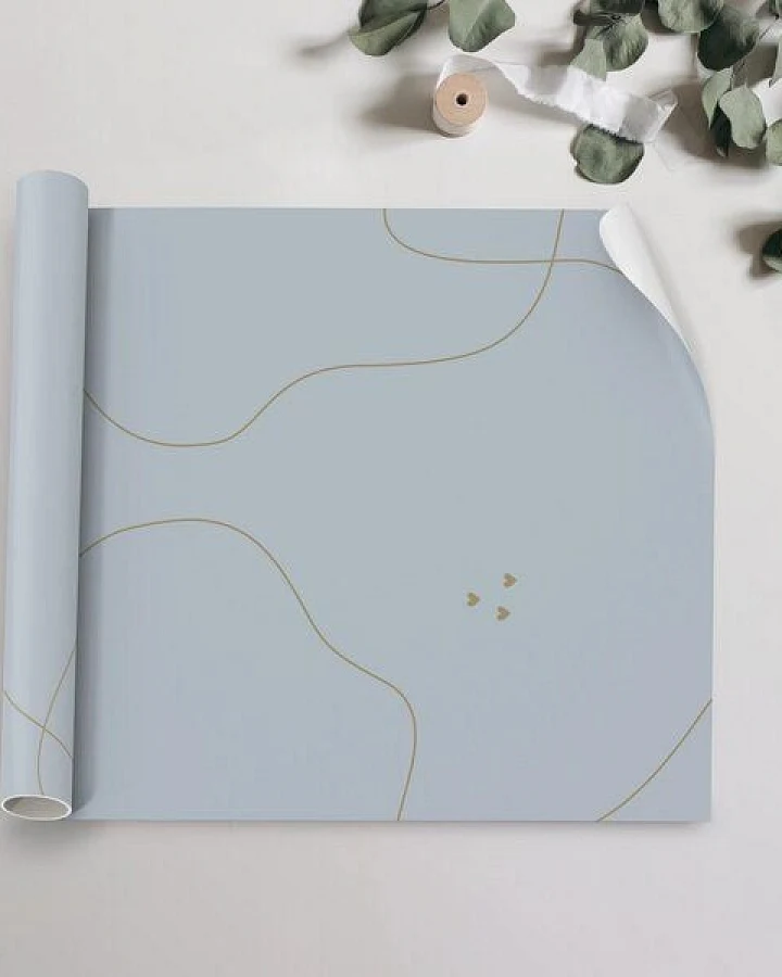 Fines Papeterie 10m Seidenpapier HELLBLAU mit goldfarbenen Linien* auf Rolle * Geschenkpapier * Packseide