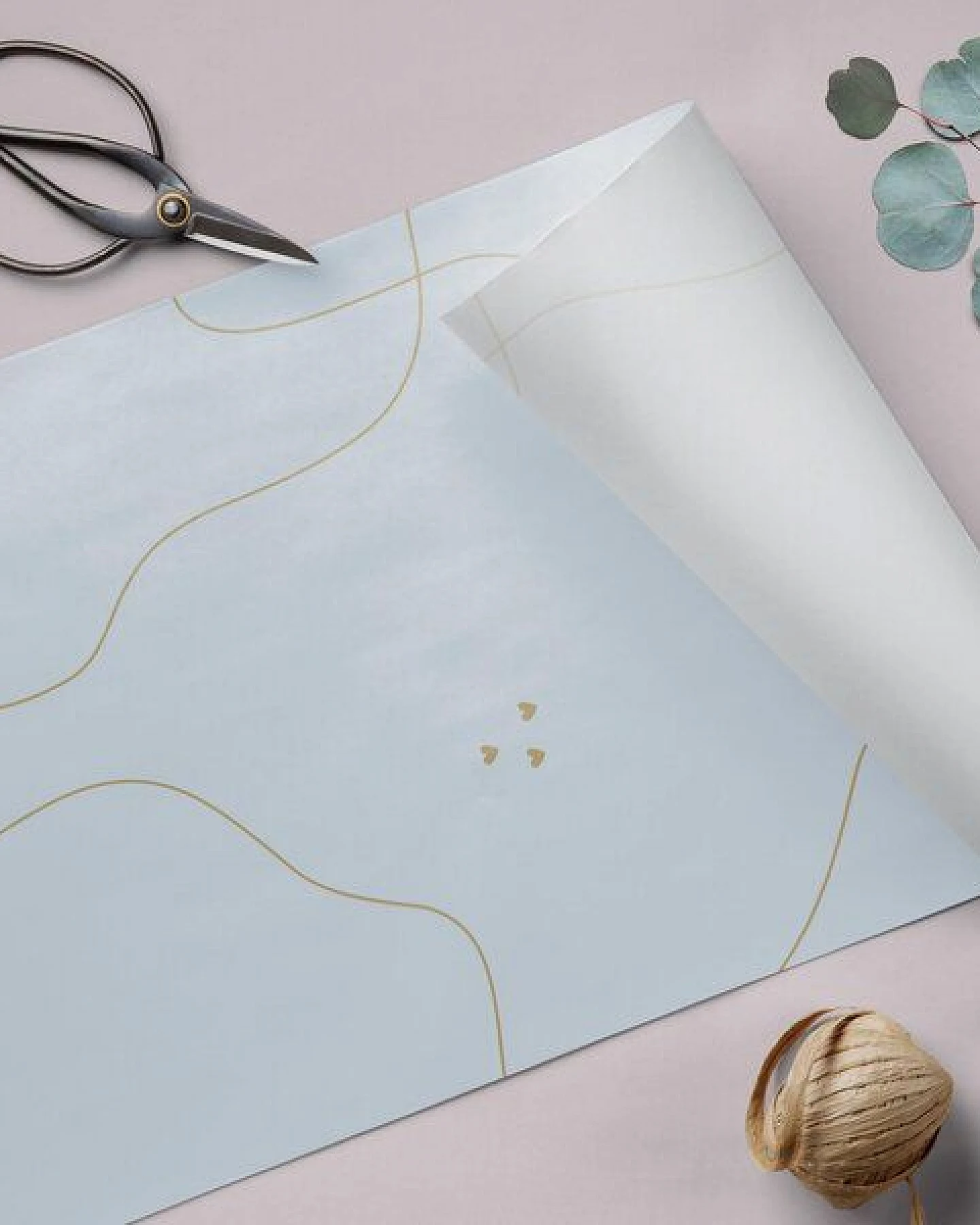 Fines Papeterie 10m Seidenpapier HELLBLAU mit goldfarbenen Linien* auf Rolle * Geschenkpapier * Packseide – Ansicht 2