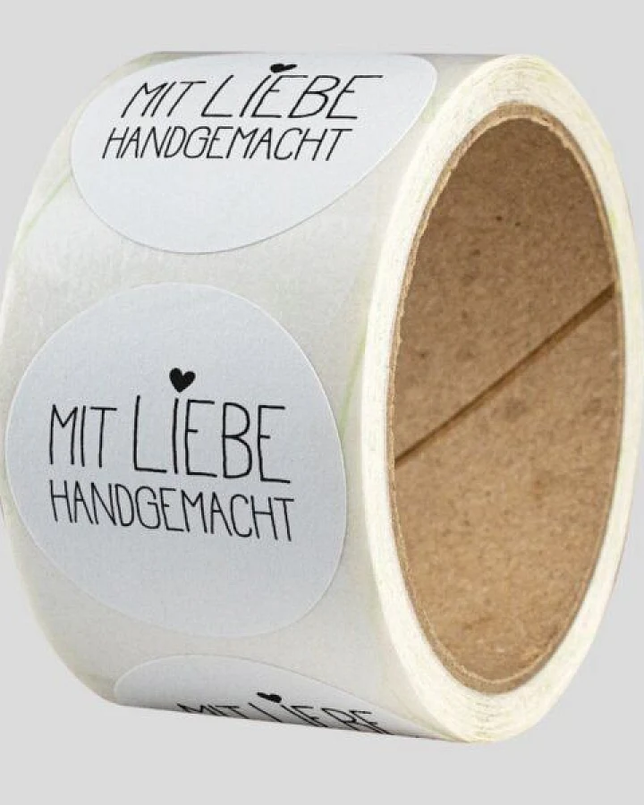 Fines Papeterie ab 50 Aufkleber * Mit Liebe handgemacht * für Geschenke und Verpackungen * 4cm rund * Naturpapier * auf Rolle